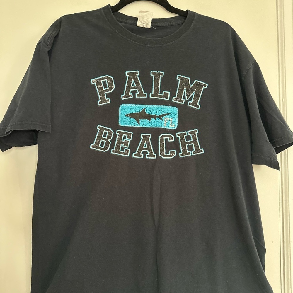 Vintage 90s / Y2K Fruit Of the Loom Palm Beach Graphic Black Short Sleeve Tee.